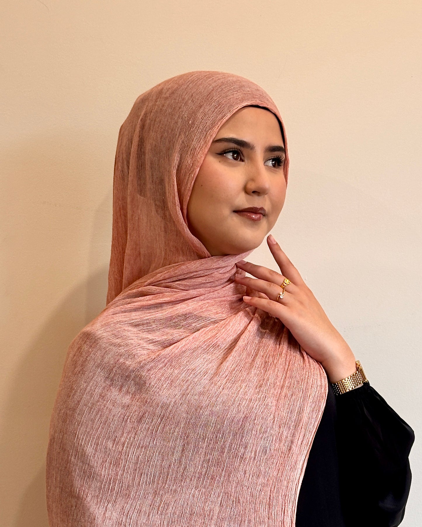 Crinkle Viscose Hijab | Rosewood Blush